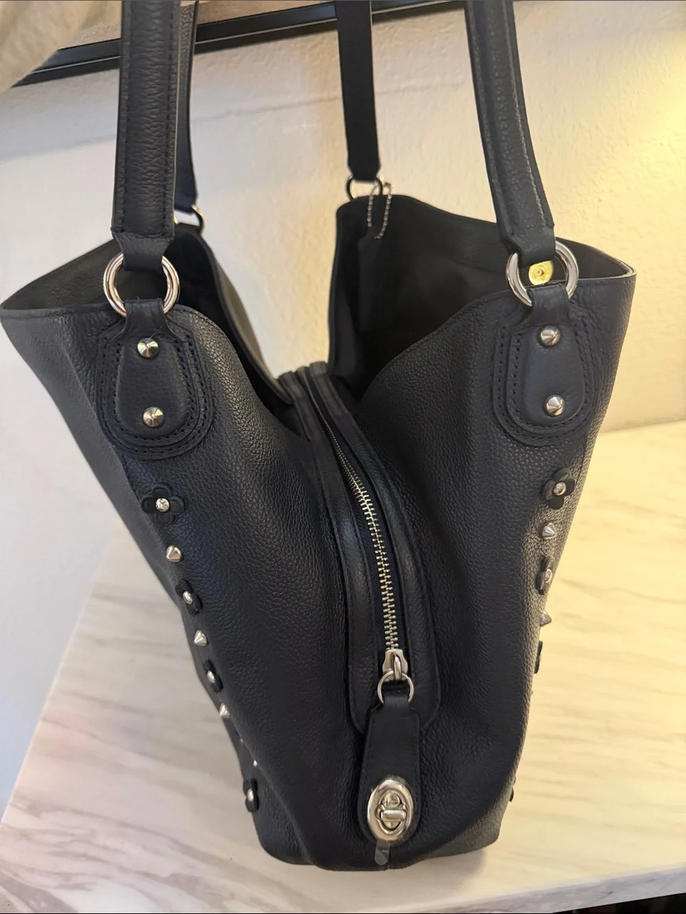 Coach Edie 31 Black Leather Studded Shoulder Bag